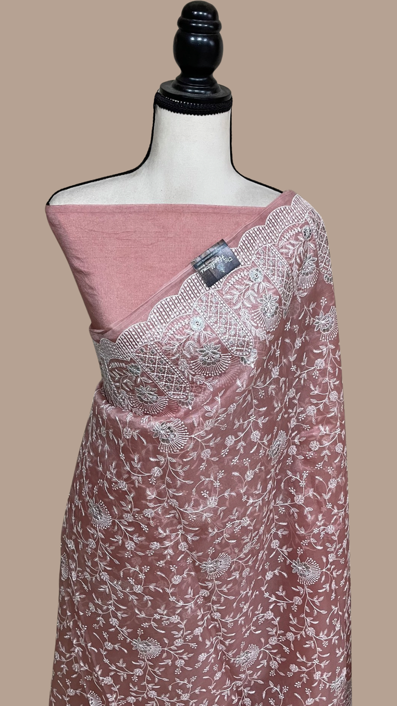 Pure Organza Chikankari Handloom Banarasi Saree - The Handlooms