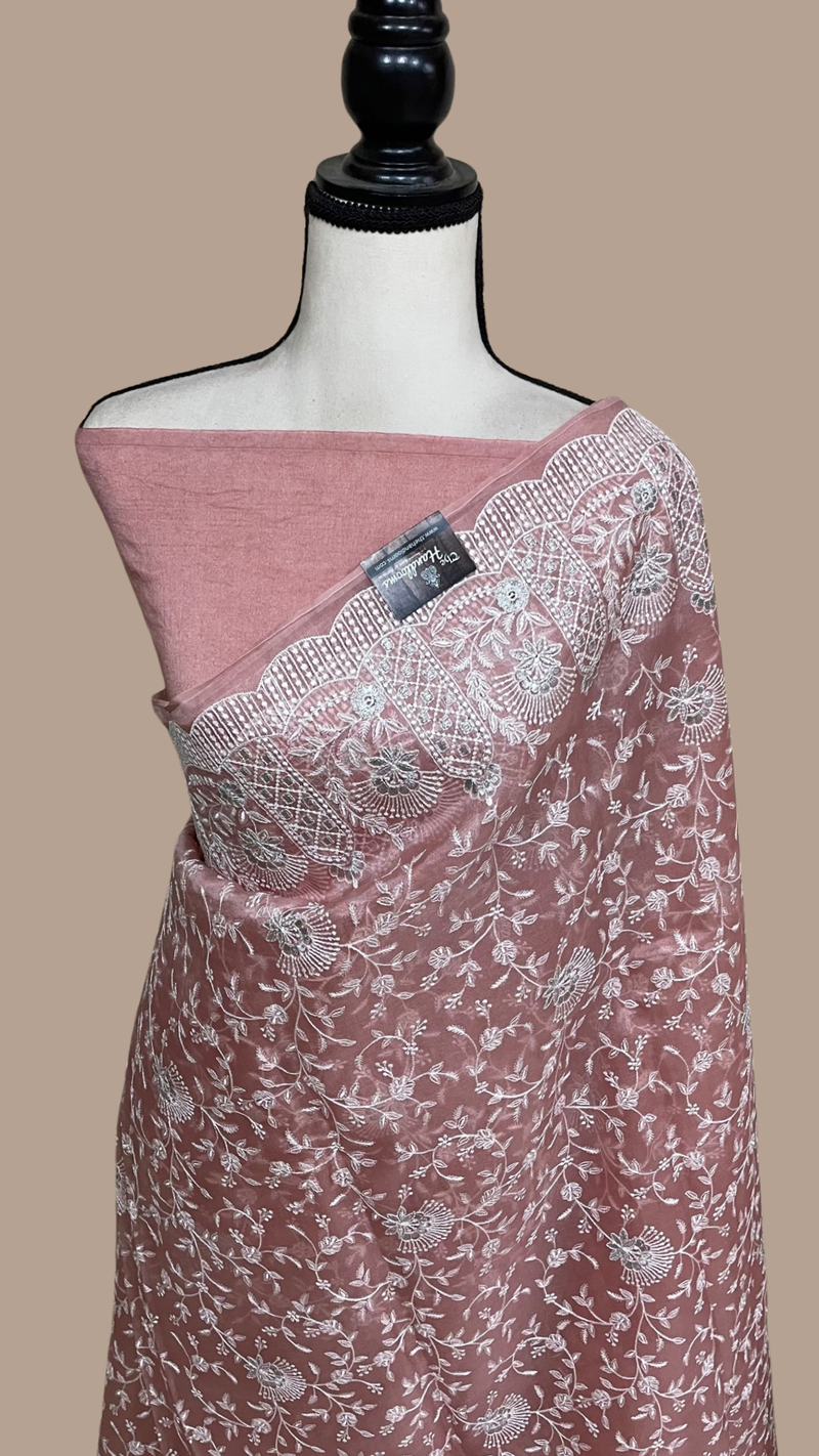 Pure Organza Chikankari Handloom Banarasi Saree - The Handlooms