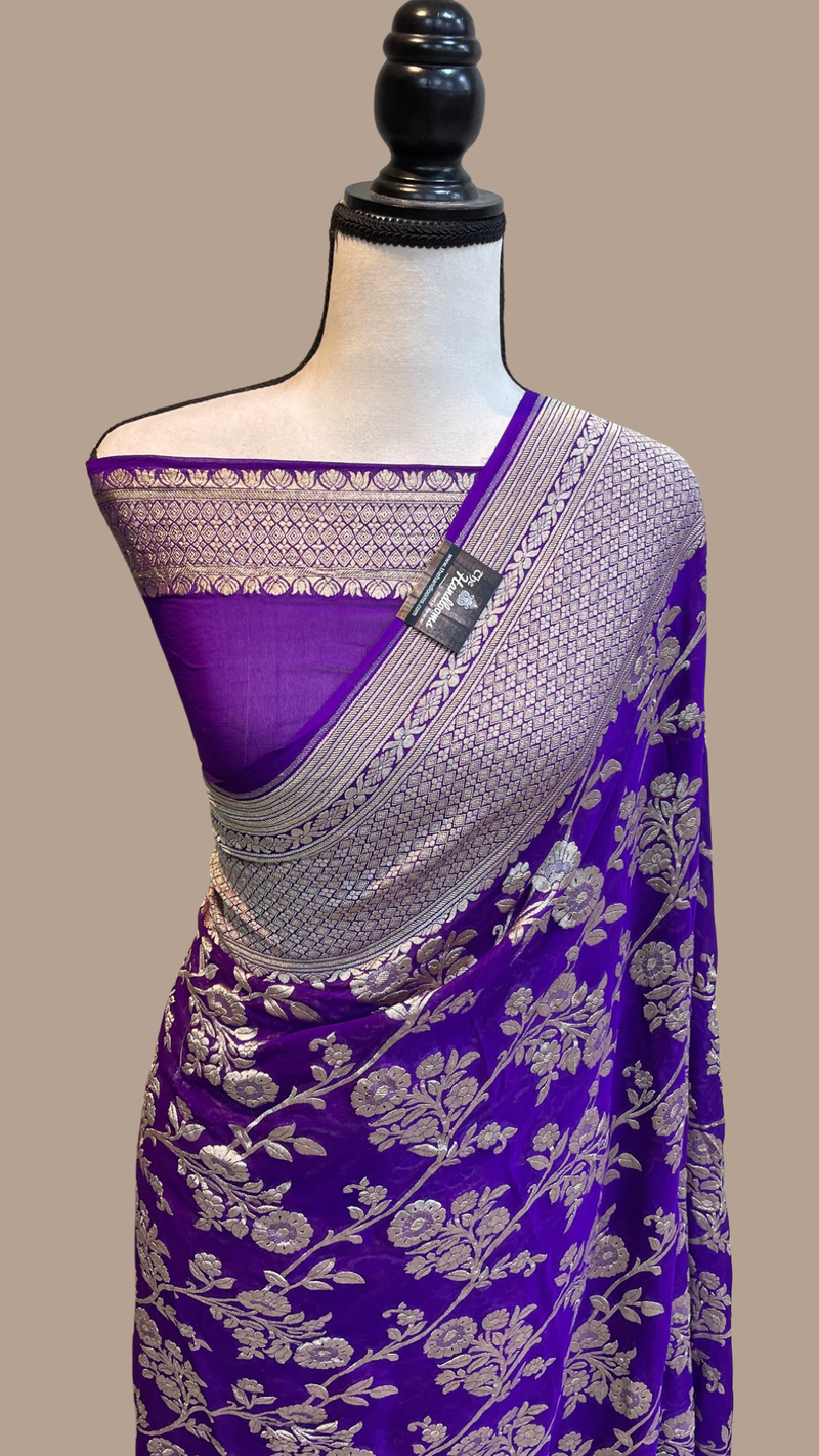 Khaddi Georgette Handloom Banarasi Saree - The Handlooms