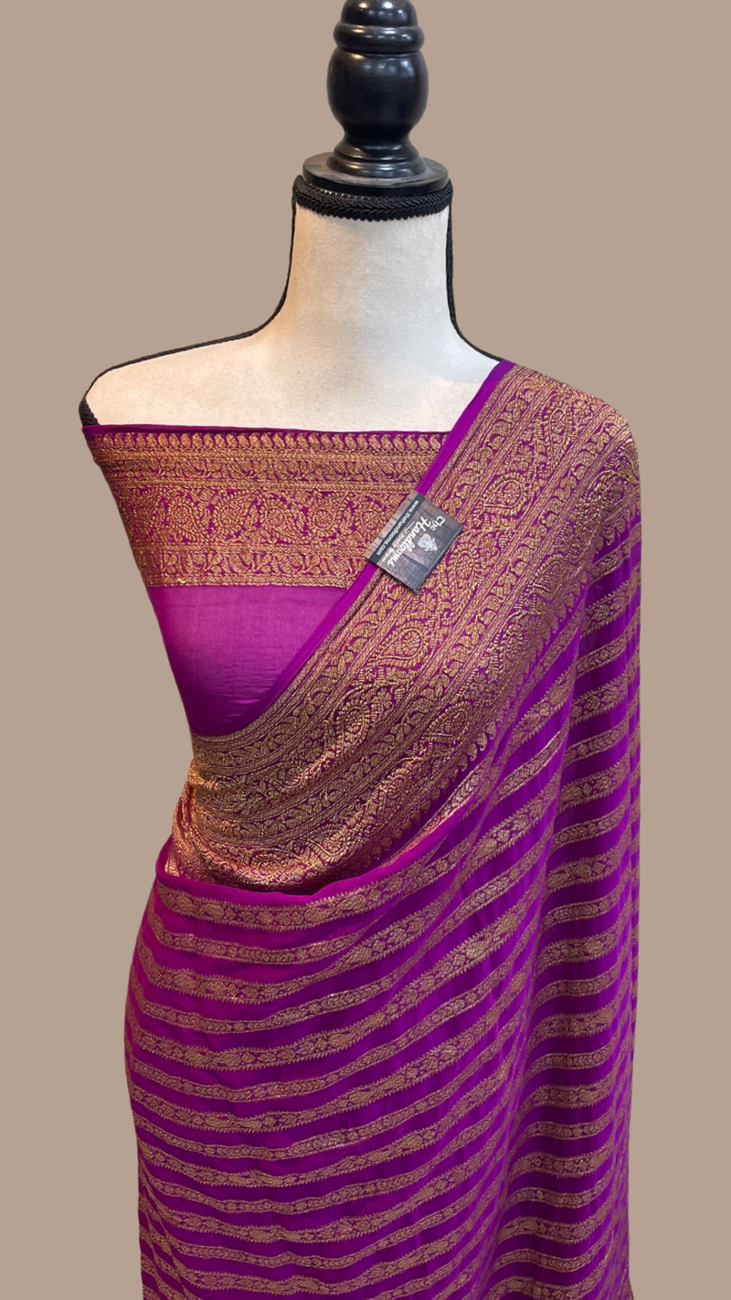 Pure Khaddi Georgette Banarasi Saree -  Antique zari - The Handlooms