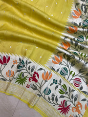Tussar Georgette Handloom Banarasi Saree - Paithani Border - The Handlooms