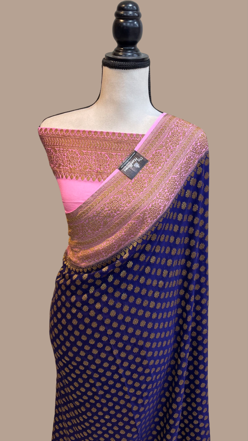 Khaddi Georgette Banarasi Saree -  Antique zari - The Handlooms
