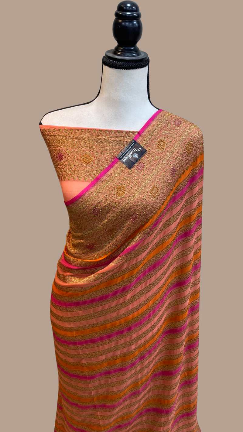 Pure Khaddi Georgette Banarasi Saree -  Antique zari - The Handlooms