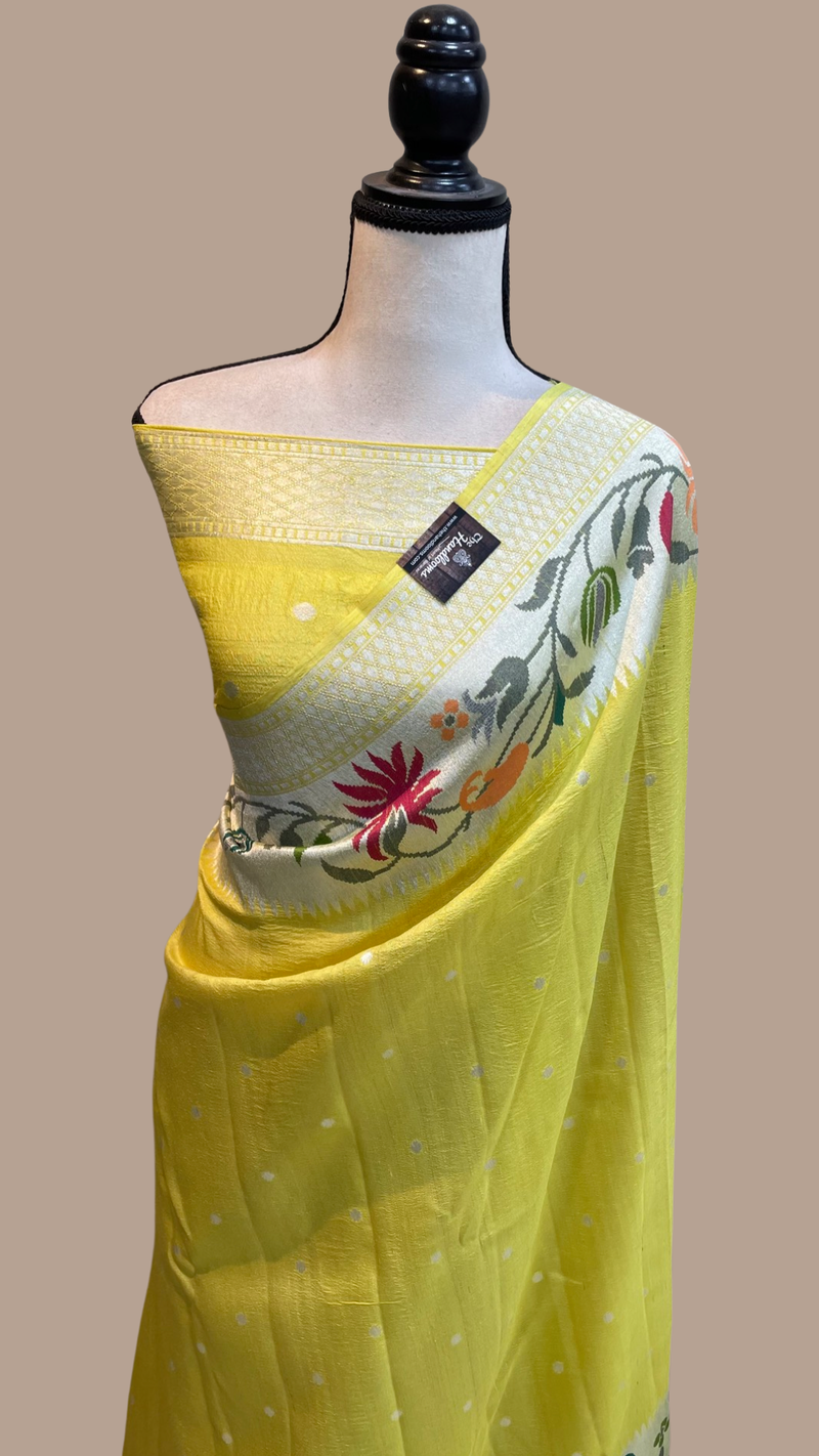 Tussar Georgette Handloom Banarasi Saree - Paithani Border - The Handlooms