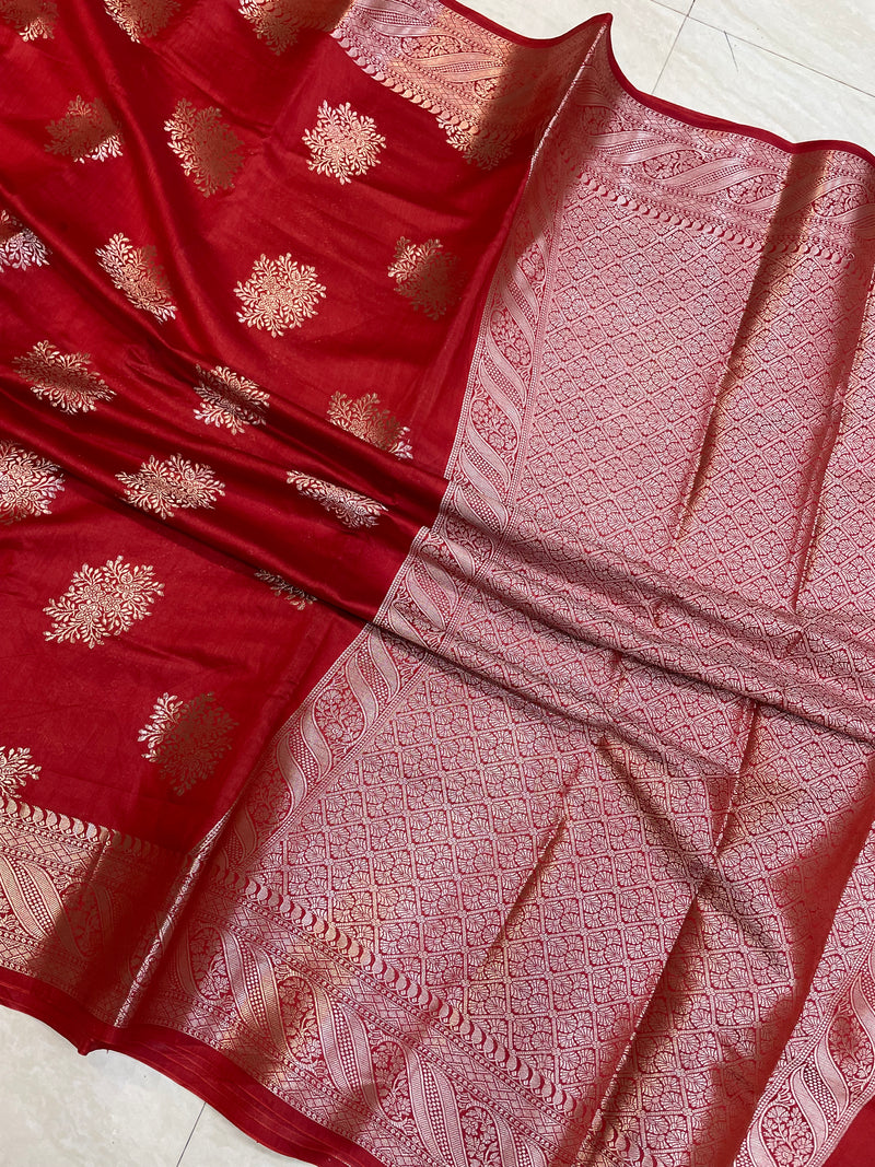 Red Pure Chiniya Silk Banarasi Saree - The Handlooms