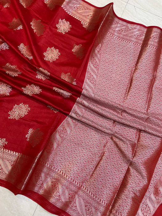 Red Pure Chiniya Silk Banarasi Saree - The Handlooms