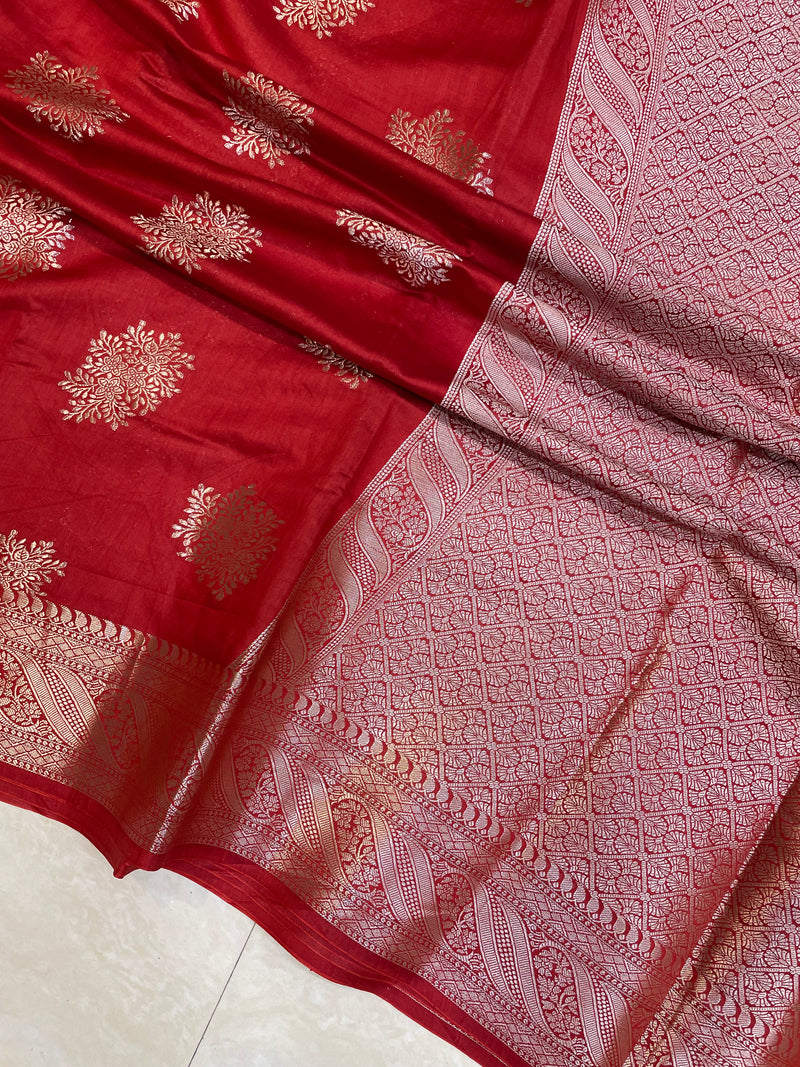 Red Pure Chiniya Silk Banarasi Saree - The Handlooms