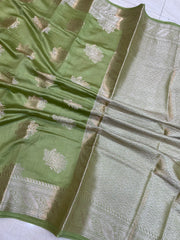 Pista Green Pure Chiniya Silk Banarasi Saree - The Handlooms