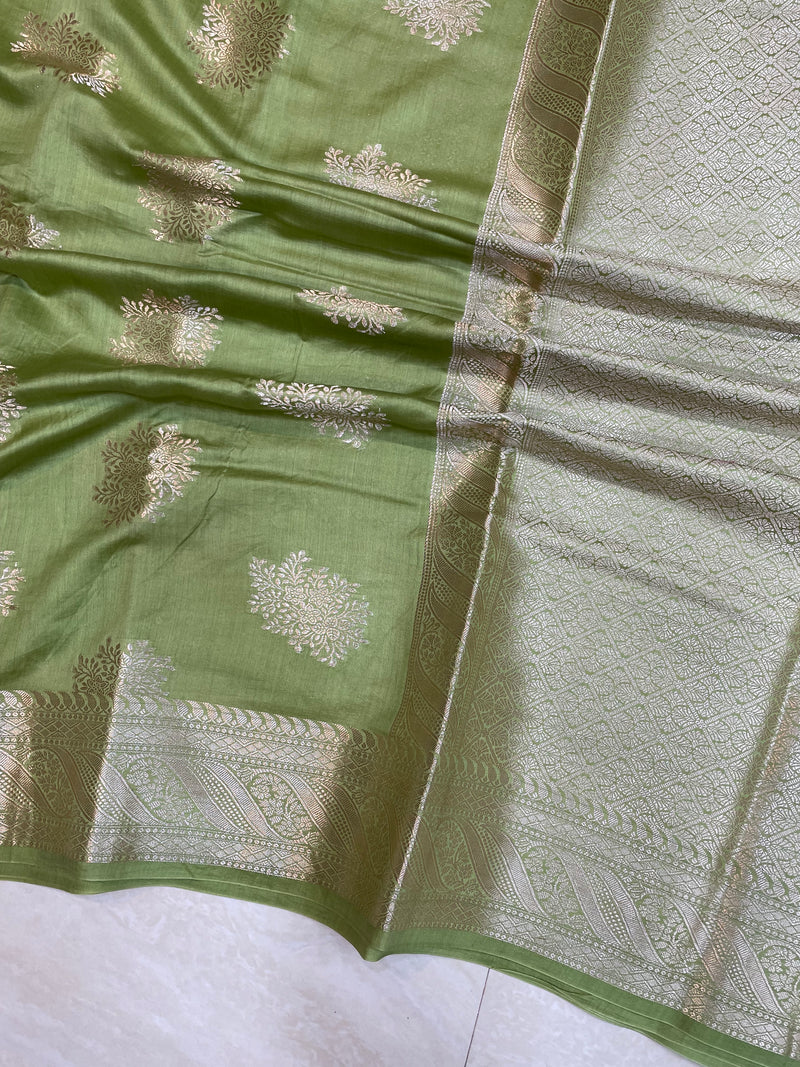 Pista Green Pure Chiniya Silk Banarasi Saree - The Handlooms