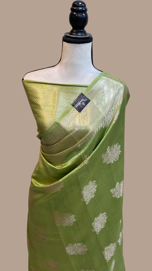 Pista Green Pure Chiniya Silk Banarasi Saree - The Handlooms