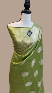 Pista Green Pure Chiniya Silk Banarasi Saree - The Handlooms