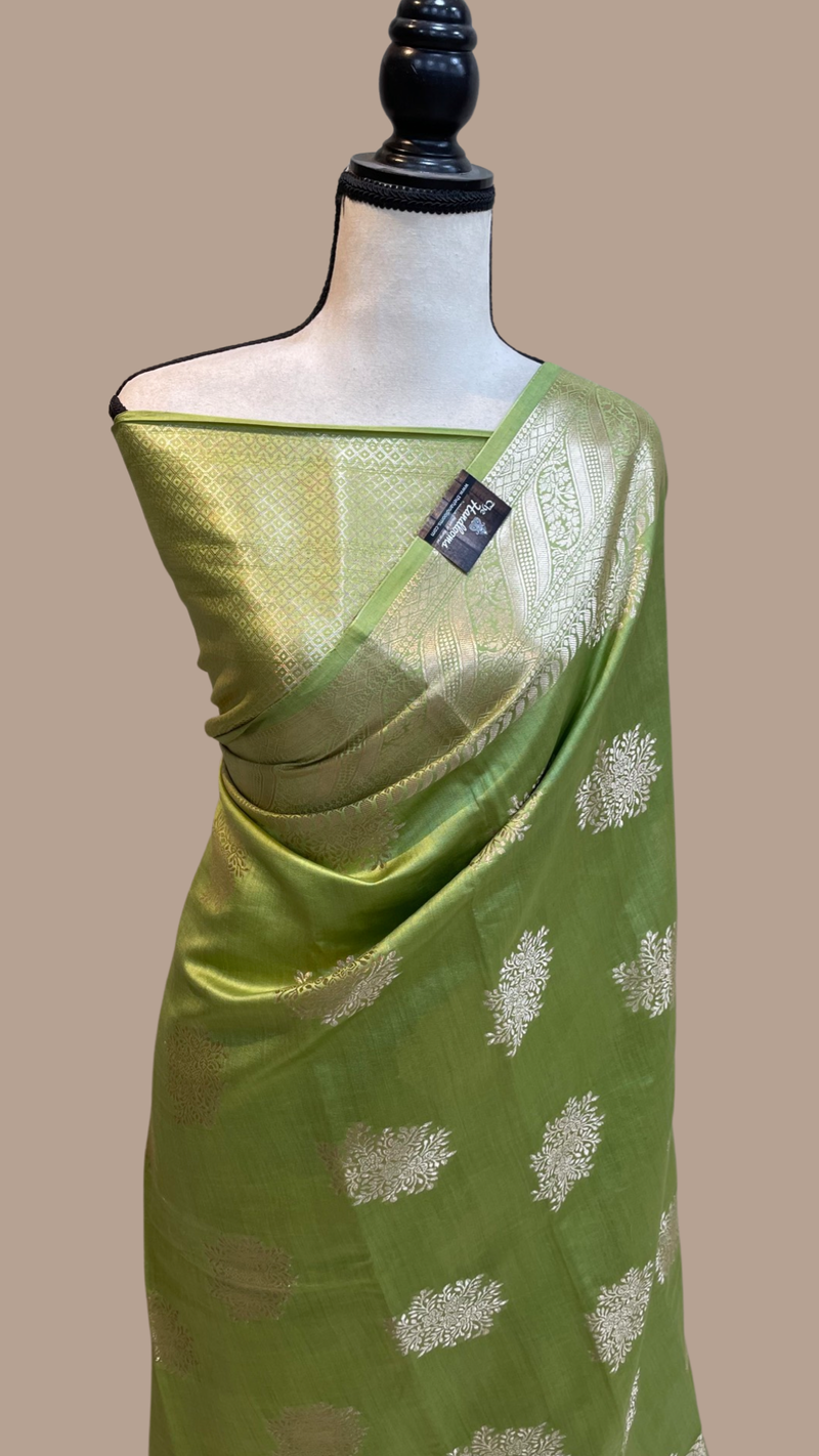 Pista Green Pure Chiniya Silk Banarasi Saree - The Handlooms