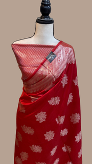 Red Pure Chiniya Silk Banarasi Saree - The Handlooms