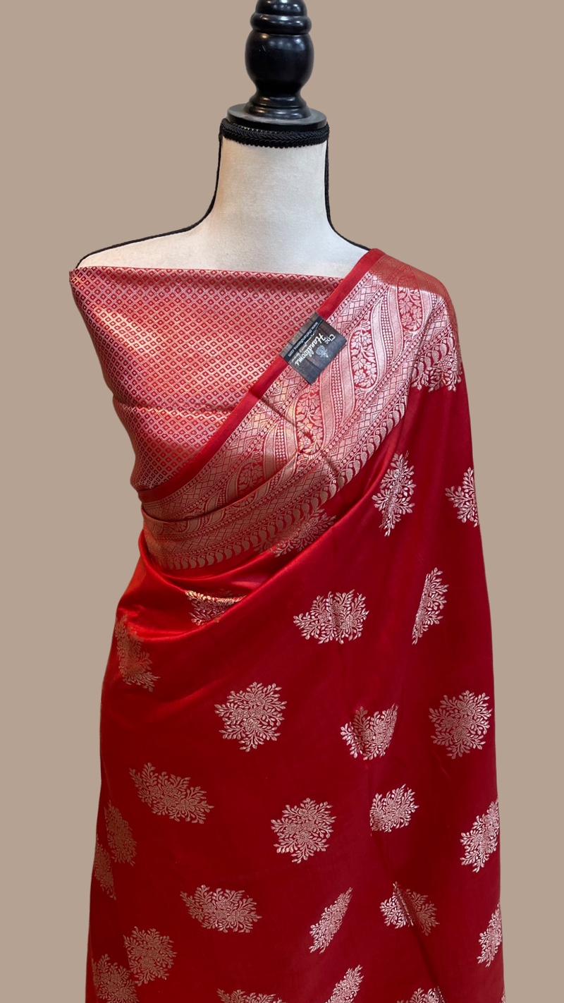 Red Pure Chiniya Silk Banarasi Saree - The Handlooms