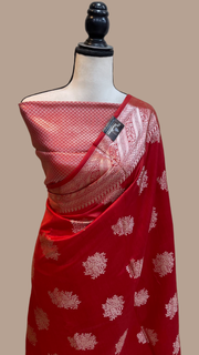 Red Pure Chiniya Silk Banarasi Saree - The Handlooms