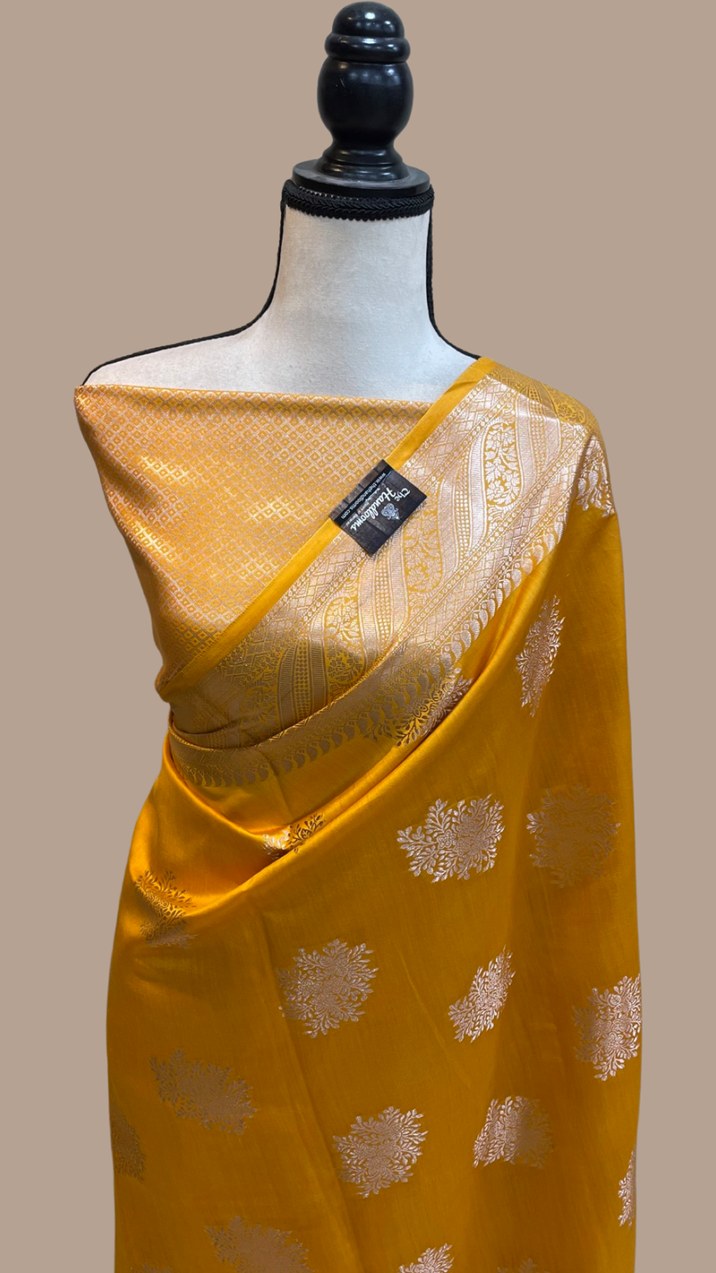 Golden Yellow Pure Chiniya Silk Banarasi Saree - The Handlooms