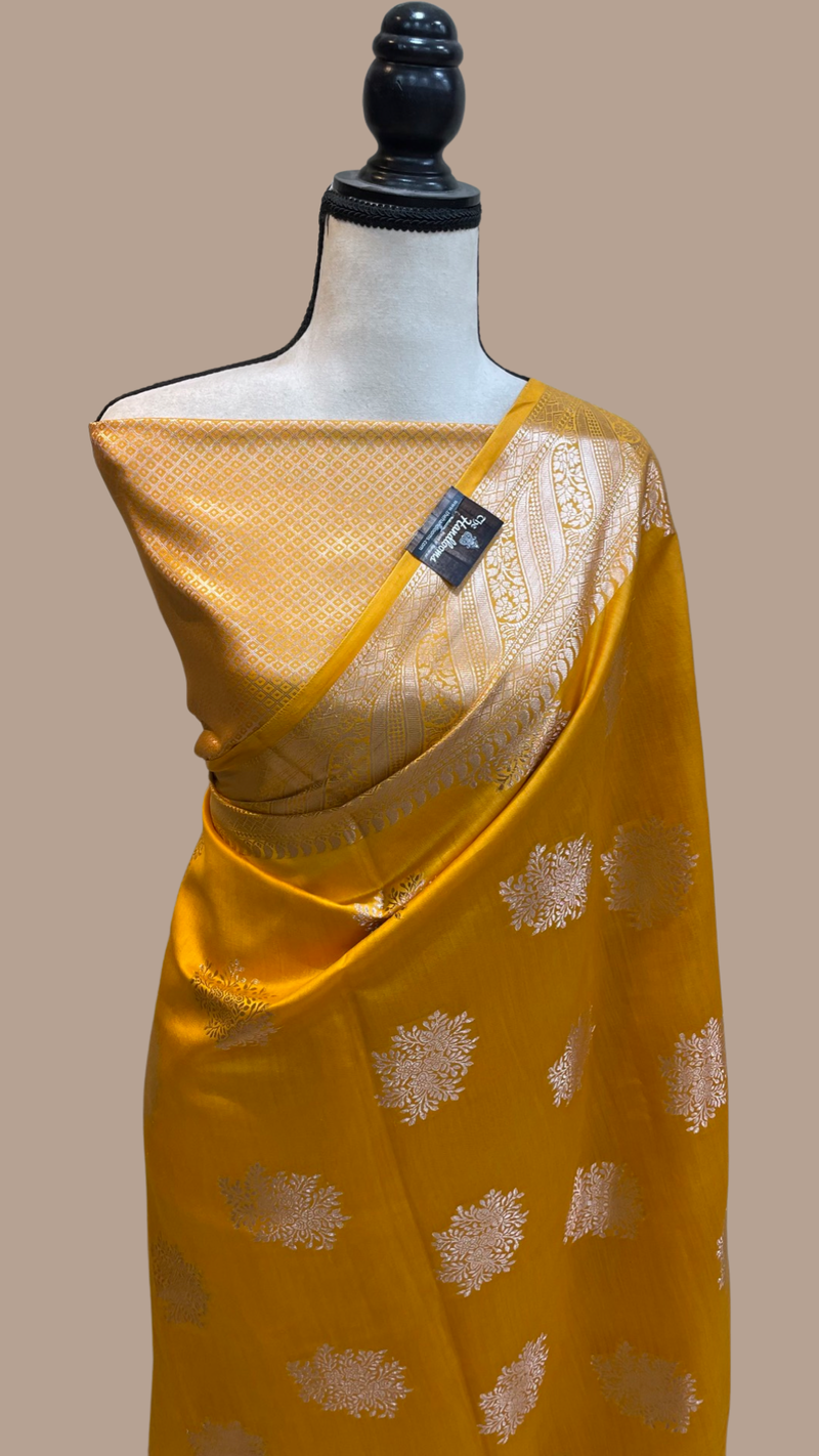 Golden Yellow Pure Chiniya Silk Banarasi Saree - The Handlooms