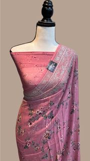 Pure Georgette  Digital Print with Chikankari Handloom Banarasi Saree - The Handlooms