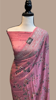 Pure Georgette  Digital Print with Chikankari Handloom Banarasi Saree - The Handlooms