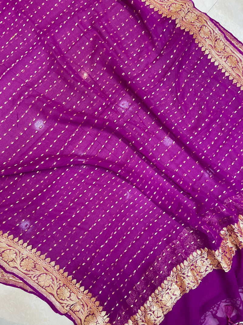 Pure Georgette Dupatta - gold zari - The Handlooms