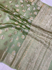 Pure Dupion Silk Banarasi Saree - Gold Zari - The Handlooms