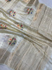 Pure Dupion Silk Banarasi Saree - Gold Zari - The Handlooms