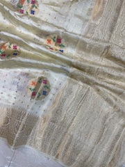 Pure Dupion Silk Banarasi Saree - Gold Zari - The Handlooms