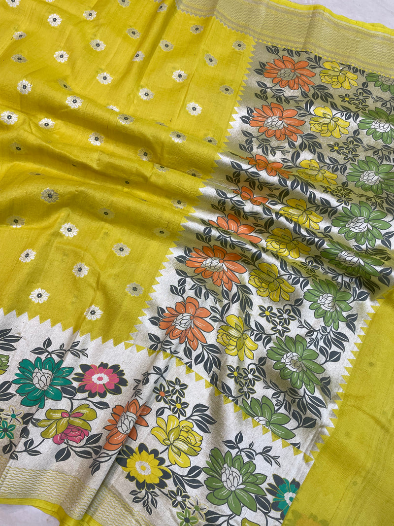 Tussar Georgette Handloom Banarasi Saree - Paithani Border - The Handlooms