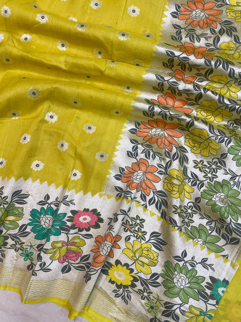 Tussar Georgette Handloom Banarasi Saree - Paithani Border - The Handlooms