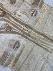Pure Chiniya Silk Banarasi Saree - Gold Zari - The Handlooms