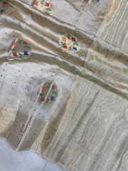 Pure Chiniya Silk Banarasi Saree - Gold Zari - The Handlooms