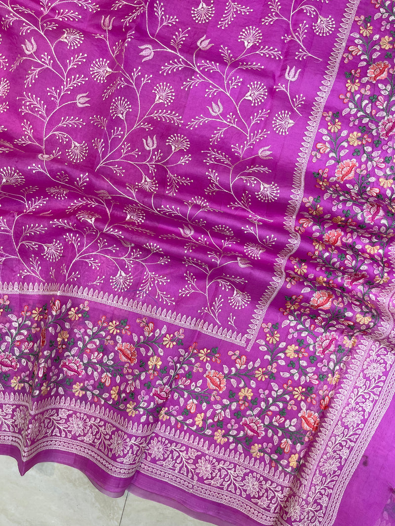 Pure organza Chikankari Handloom Banarasi Saree - The Handlooms