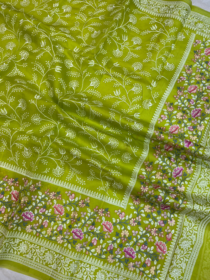 Pure organza Chikankari Handloom Banarasi Saree - The Handlooms