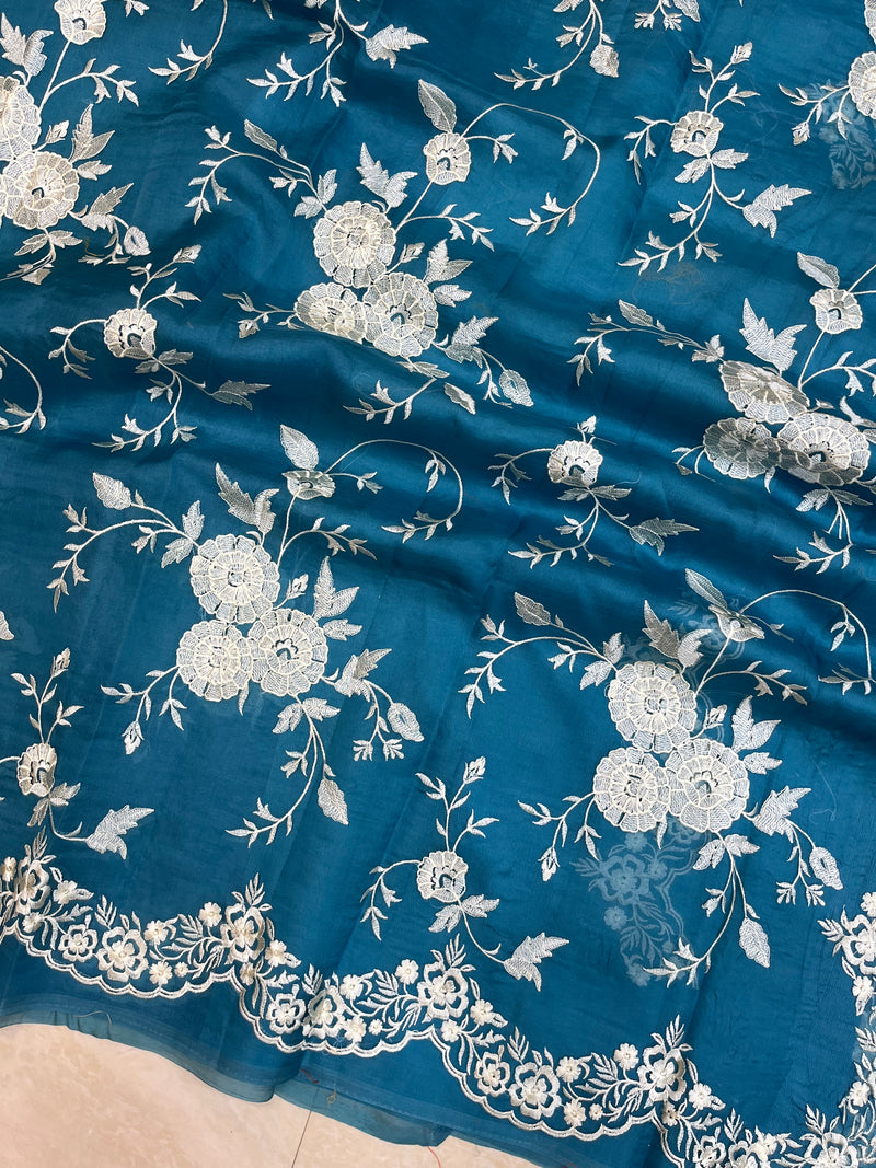 Pure organza Chikankari Handloom Banarasi Saree - The Handlooms