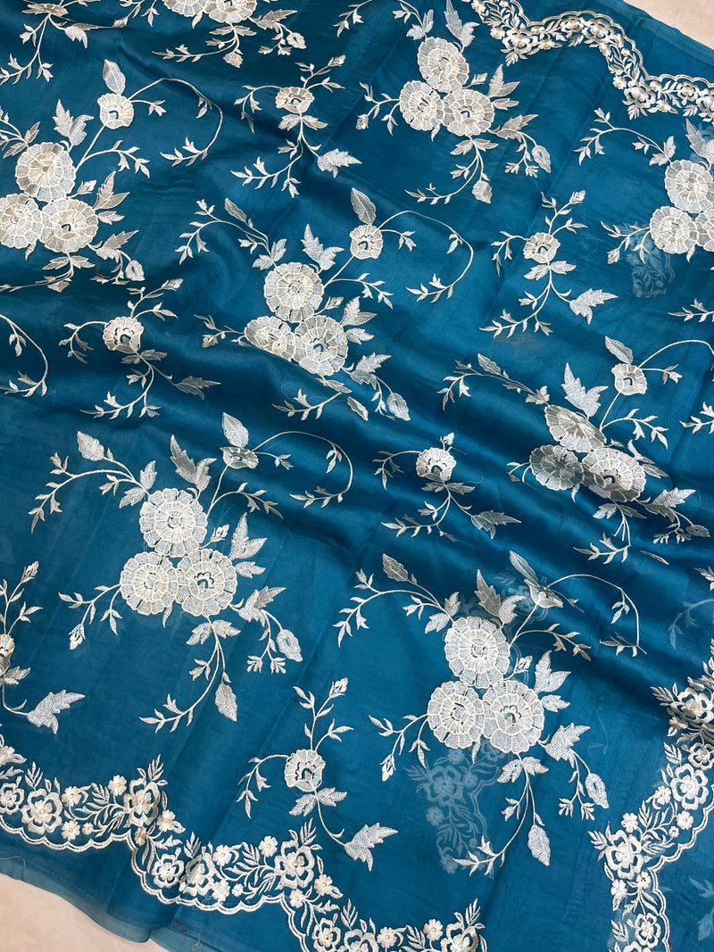 Pure organza Chikankari Handloom Banarasi Saree - The Handlooms