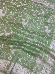 Pure organza Chikankari Handloom Banarasi Saree - The Handlooms