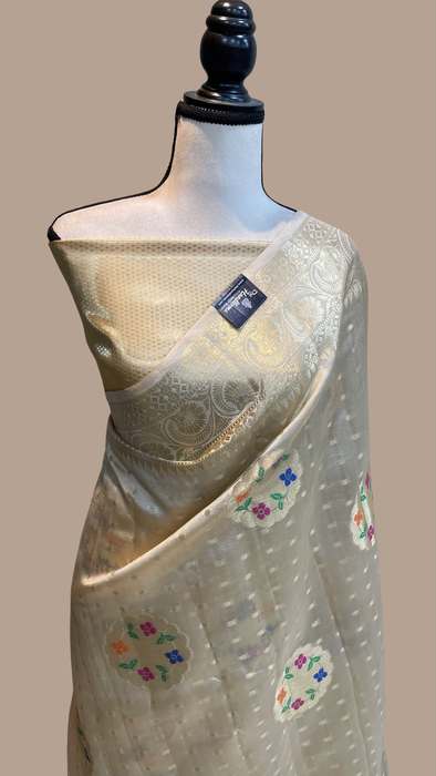 Pure Chiniya Silk Banarasi Saree - Gold Zari — The Handlooms