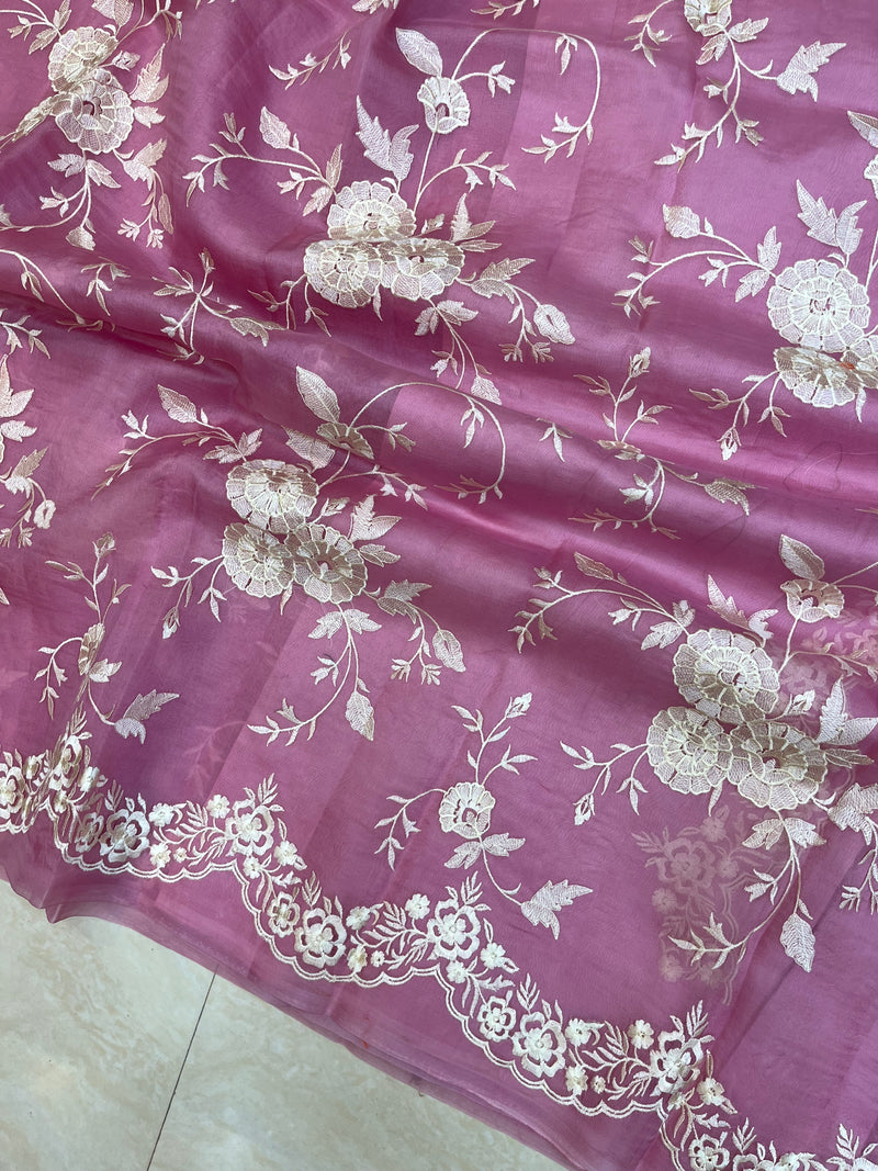 Pure organza Chikankari Handloom Banarasi Saree - The Handlooms