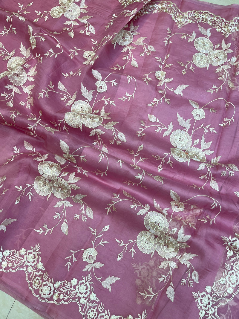 Pure organza Chikankari Handloom Banarasi Saree - The Handlooms