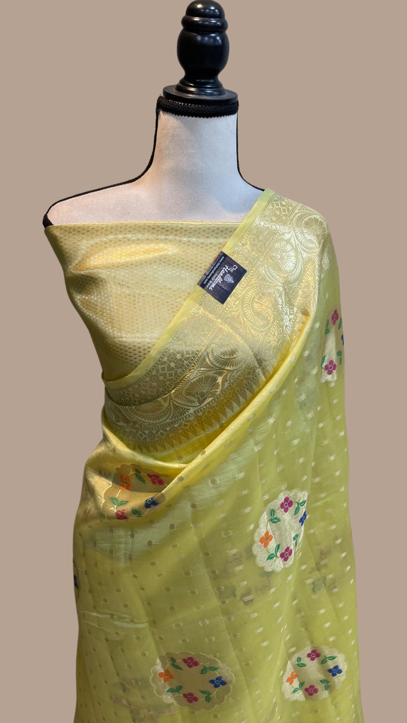 Pure Dupion Silk Banarasi Saree - Gold Zari - The Handlooms
