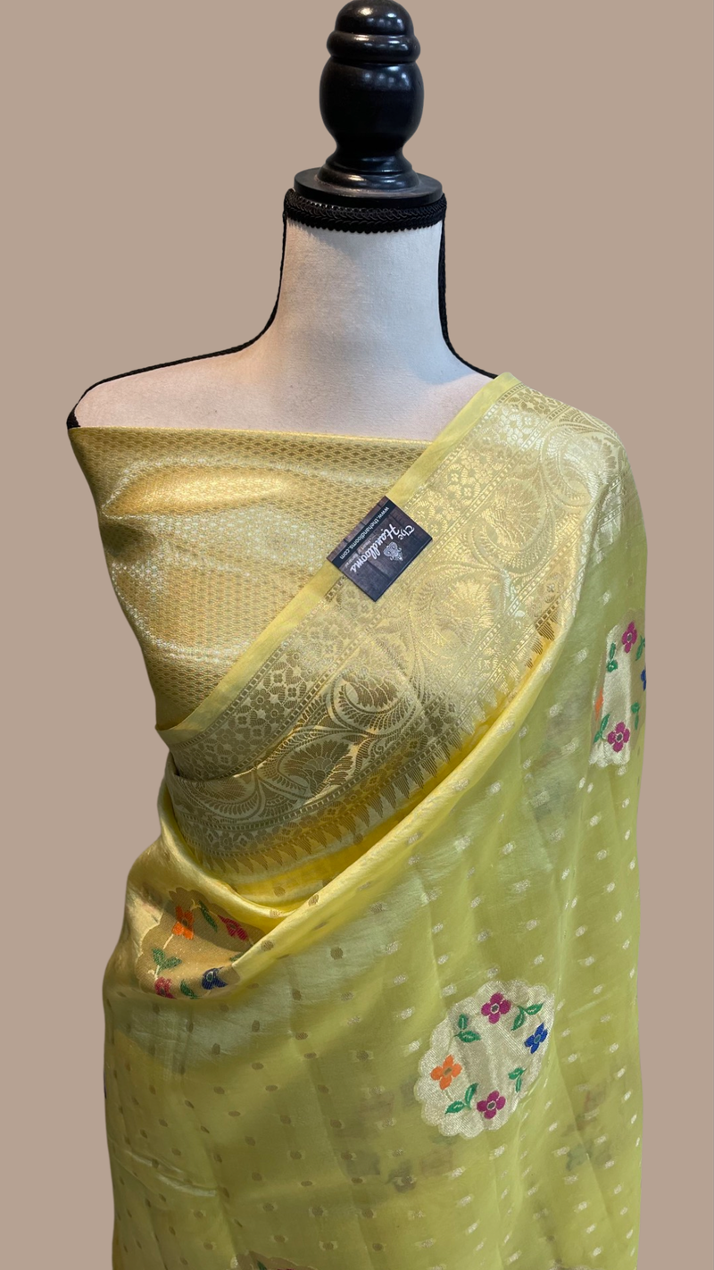Pure Dupion Silk Banarasi Saree - Gold Zari - The Handlooms