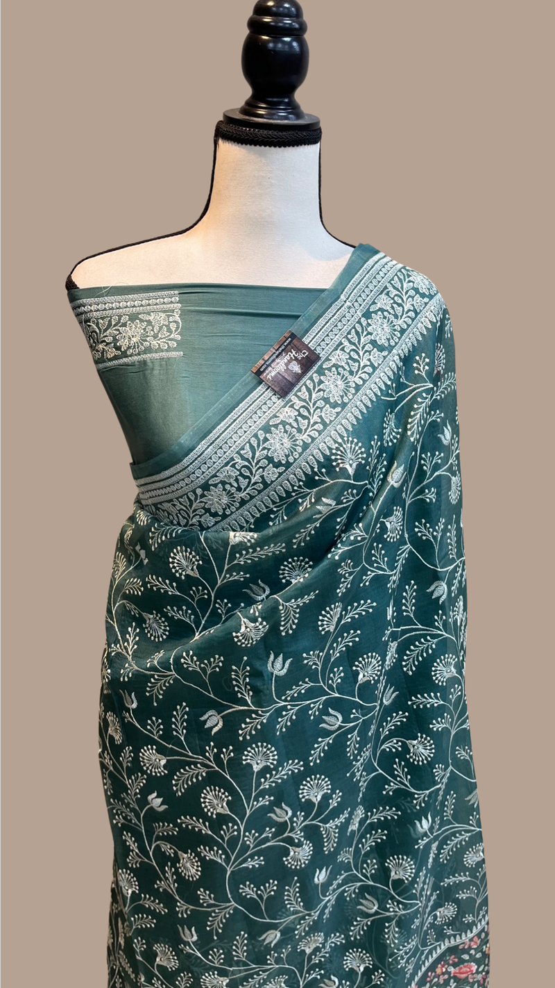 Pure organza Chikankari Handloom Banarasi Saree - The Handlooms