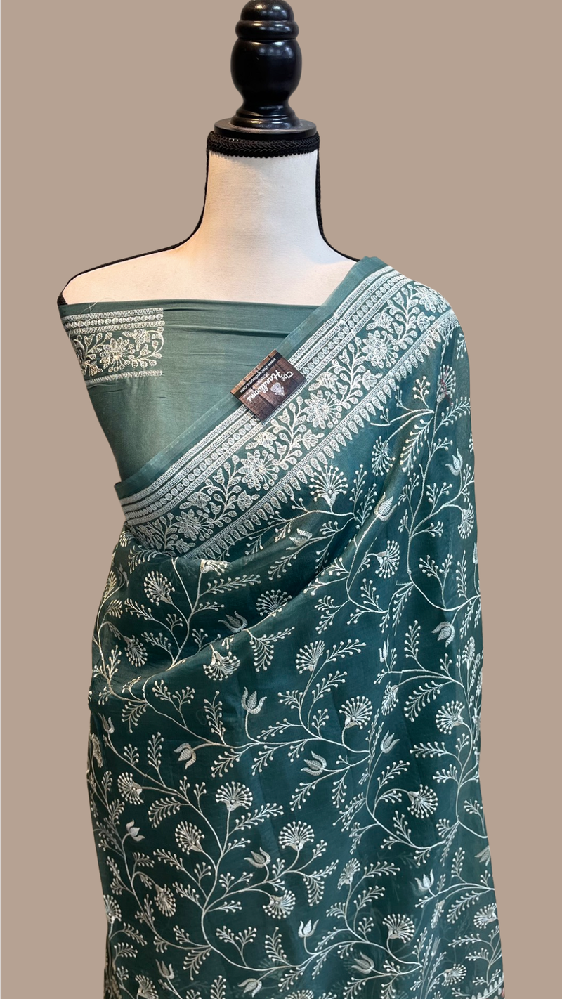 Pure organza Chikankari Handloom Banarasi Saree - The Handlooms