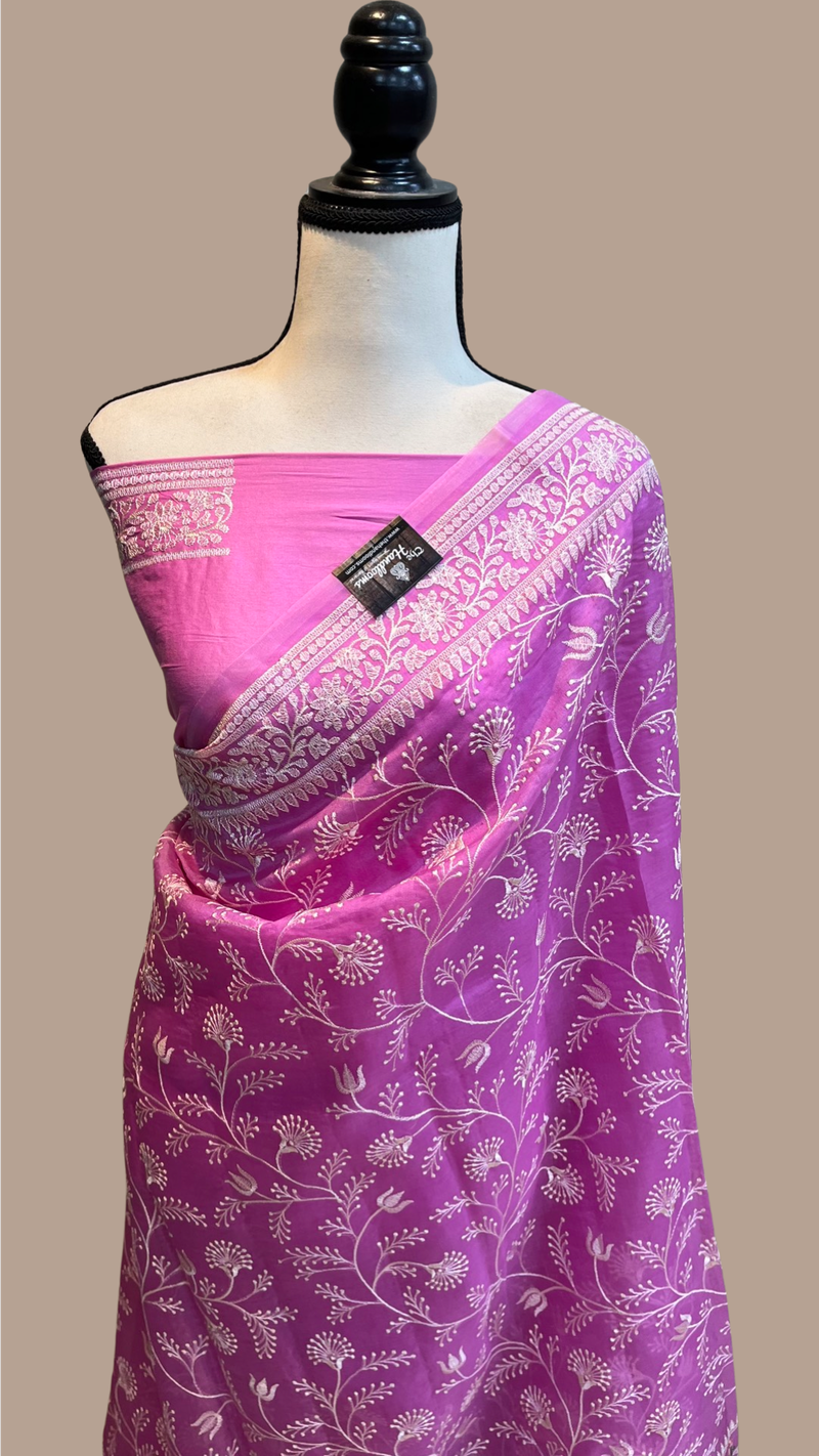 Pure organza Chikankari Handloom Banarasi Saree - The Handlooms