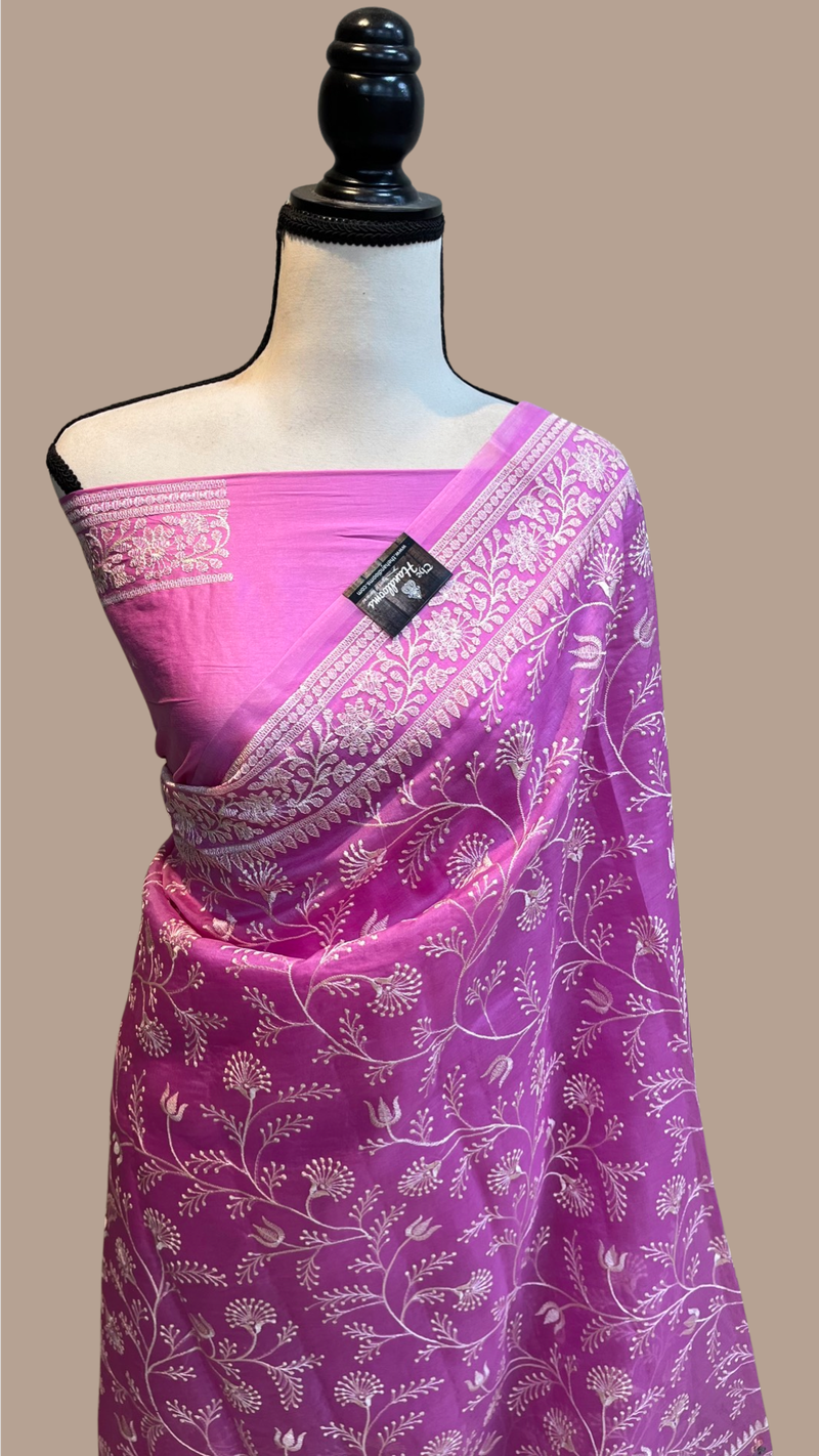 Pure organza Chikankari Handloom Banarasi Saree - The Handlooms