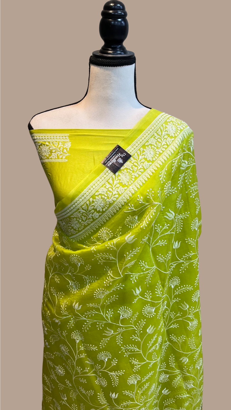 Pure organza Chikankari Handloom Banarasi Saree - The Handlooms