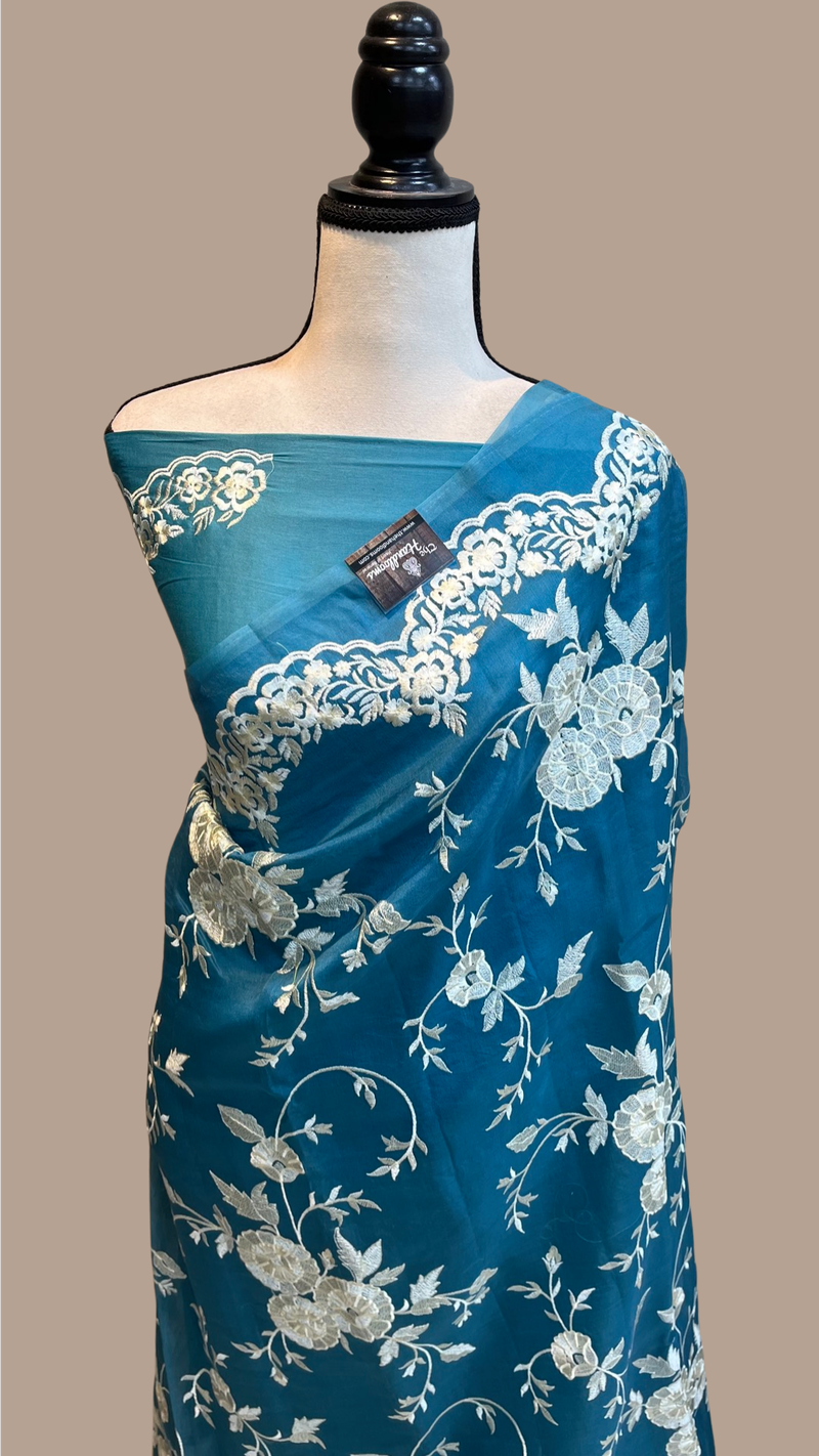 Pure organza Chikankari Handloom Banarasi Saree - The Handlooms