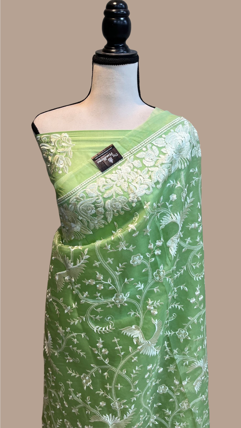 Pure organza Chikankari Handloom Banarasi Saree - The Handlooms