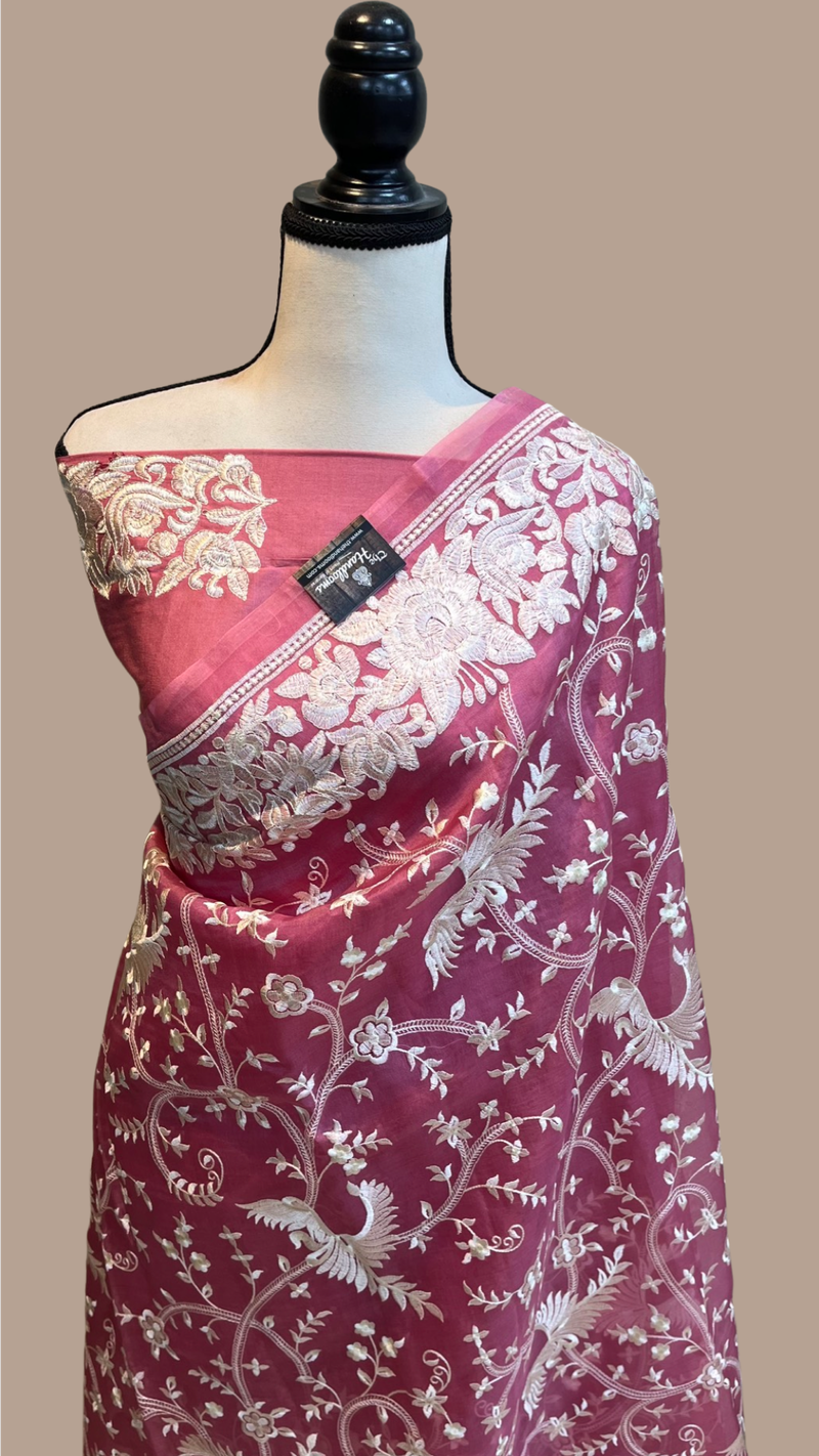 Pure organza Chikankari Handloom Banarasi Saree - The Handlooms