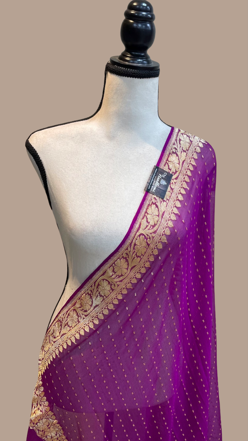 Pure Georgette Dupatta - gold zari - The Handlooms